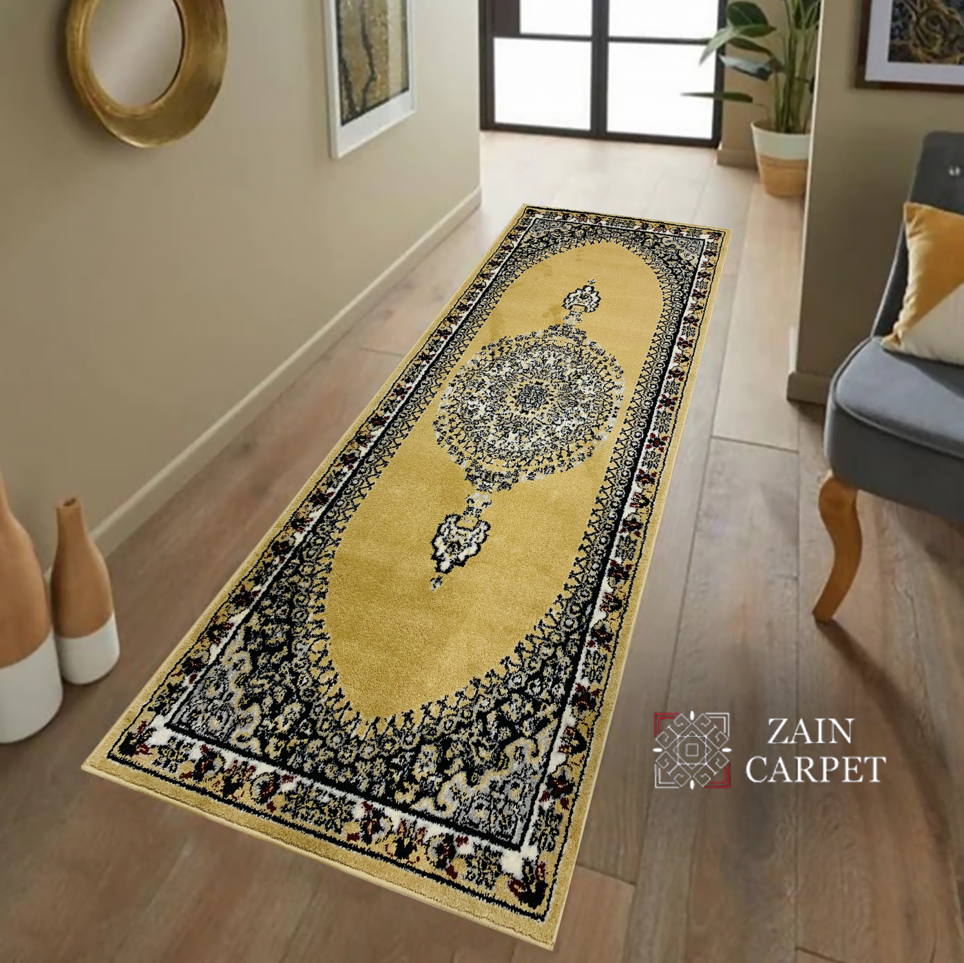 Golden Persian-Polypropylene Woven Runner 2.6 Ft Width X 6.6 Ft Length