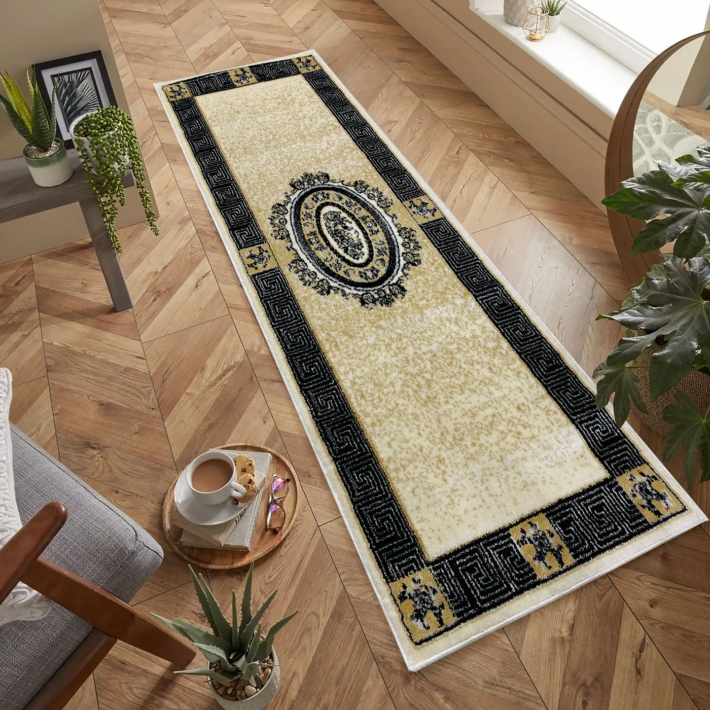 Versace-Modern Polypropylene Runner 2.6 Ft Width X 6.6 Ft Length