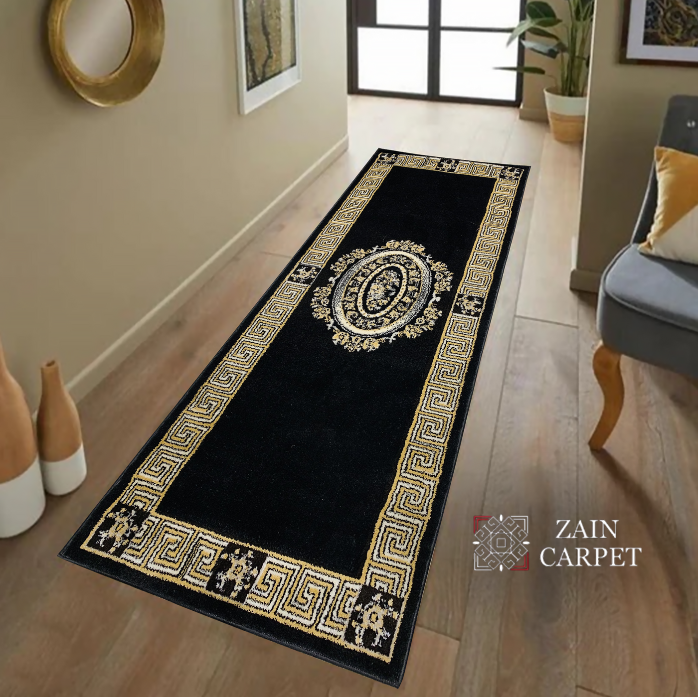 Versace-Modern Polypropylene Runner 2.6 Ft Width X 6.6 Ft Length