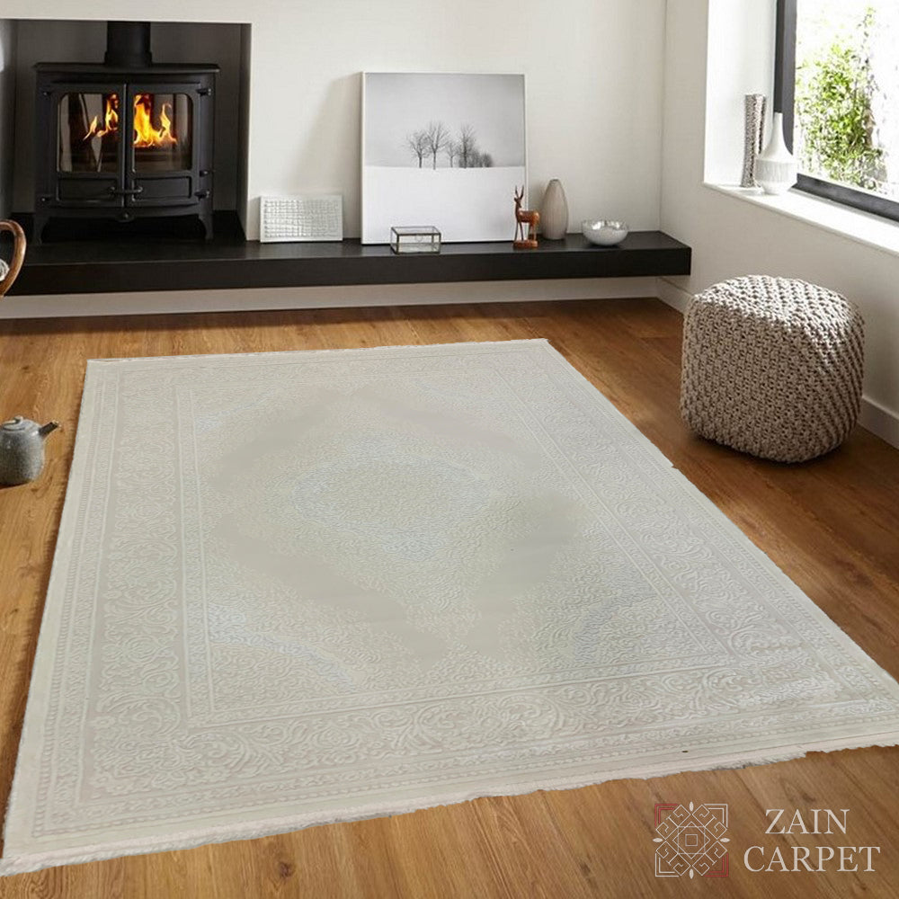 Turkish Off-White Embossed Acrylic Rug