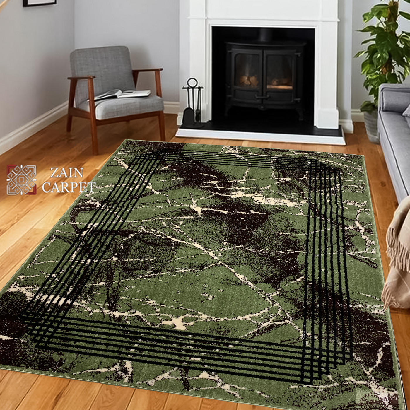 GREEN-MODERN POLYPROPYLENE RUG (Article#U607)