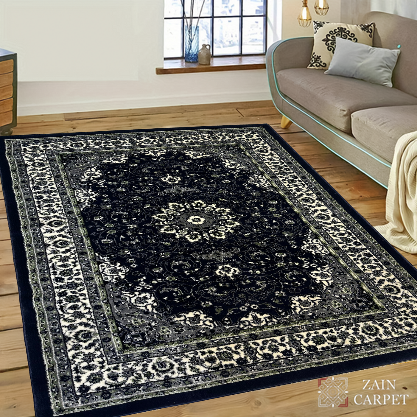 TRADITIONAL-POLYPROPYLENE YARN RUG (DARK BLUE)